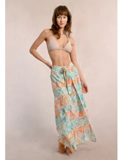 Pantalón largo con lazada y estampado