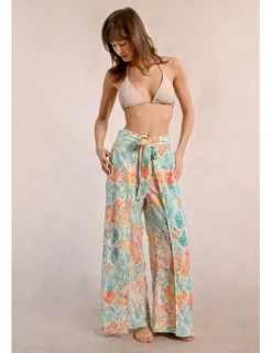 Pantalón largo con lazada y estampado