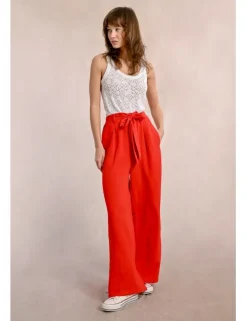 Pantalón largo con lazada y pliegues
