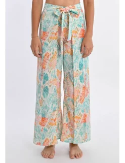 Pantalón largo con lazada y estampado