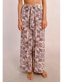 Pantalón largo con lazada y estampado