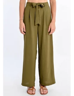 Pantalón largo con lazada y pliegues
