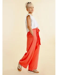 Pantalón largo con pliegues y lazada