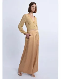 Pantalón largo en tejido satinado