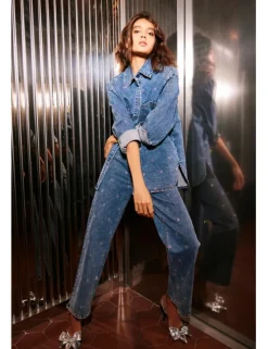 Pantalón tobillero vaquero estampado flores