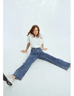 Pantalón tobillero vaquero estampado flores