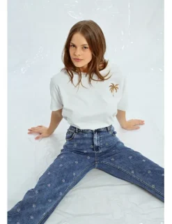 Pantalón tobillero vaquero estampado flores