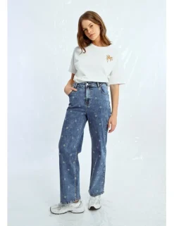Pantalón tobillero vaquero estampado flores