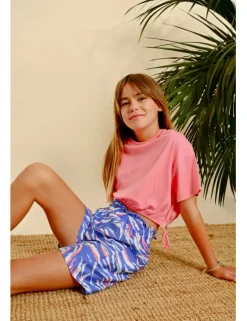 Short de tiro alto estampado multicolor