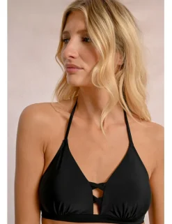Top de bikini con escote halter y tiras