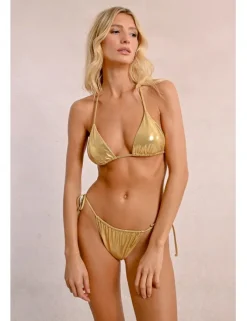 Top de bikini de triangulo en tejido brillante