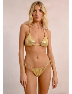 Top de bikini de triangulo en tejido brillante