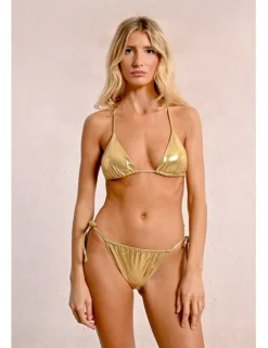 Top de bikini de triangulo en tejido brillante