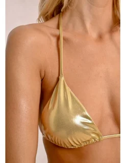 Top de bikini de triangulo en tejido brillante