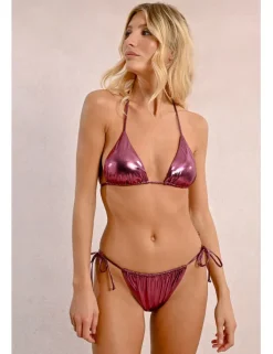 Top de bikini de triangulo en tejido brillante
