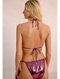 Top de bikini de triangulo en tejido brillante
