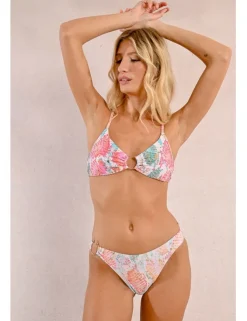 Top de bikini triángulo con hebilla y estampado