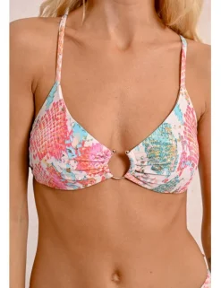 Top de bikini triángulo con hebilla y estampado