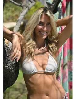 Top de bikini triángulo en tejido brillante