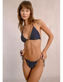 Top de bikini triángulo en tejido brillante