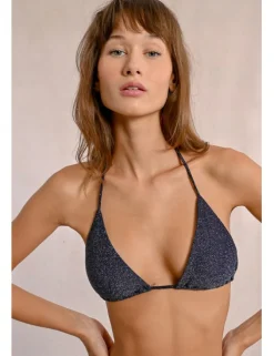 Top de bikini triángulo en tejido brillante