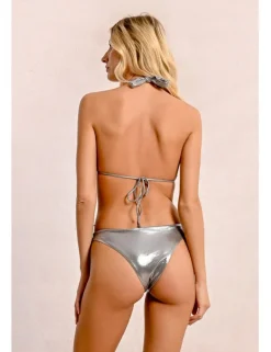 Top de bikini triángulo en tejido metalizado