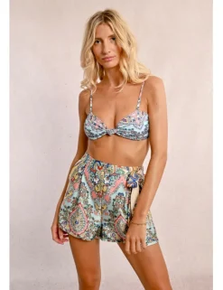 Top de bikini triángulo estampado étnico
