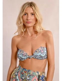 Top de bikini triángulo estampado étnico