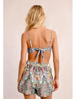 Top de bikini triángulo estampado étnico
