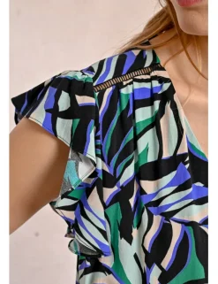 Top de manga corta con estampado y volantes