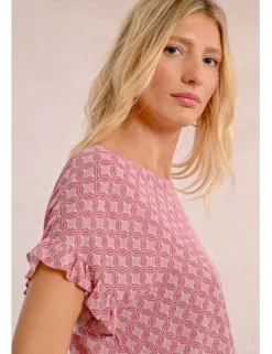 Top de manga corta con lazada y estampado