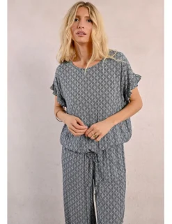 Top de manga corta con lazada y estampado