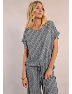 Top de manga corta con lazada y estampado
