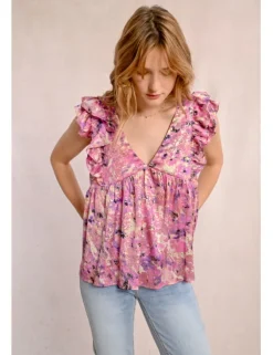 Top de manga corta mariposa con estampado