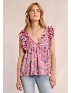Top de manga corta mariposa con estampado