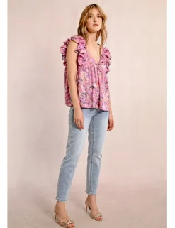 Top de manga corta mariposa con estampado