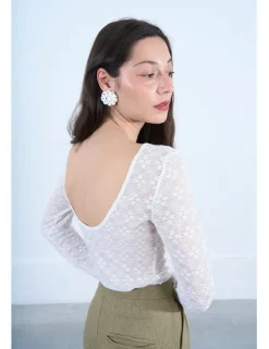 Top de manga larga detalle flores y transparencias