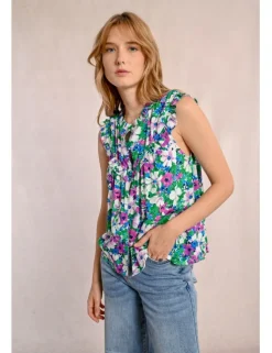 Top plisado con estampado y volantes