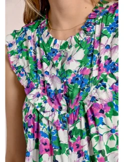 Top plisado con estampado y volantes