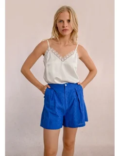 Top satinado de tirantes con encaje