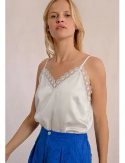 Top satinado de tirantes con encaje