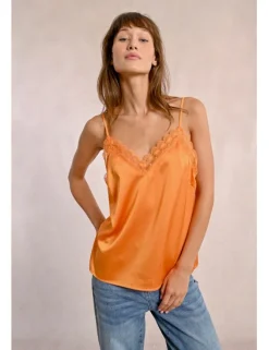 Top satinado de tirantes con encaje