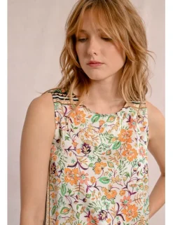 Top sin manga con estampado y lazada