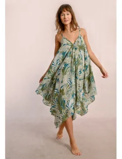 Vestido asimétrico de tirantes con estampado
