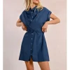 Vestido camisero de manga corta con lazada