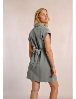 Vestido camisero de manga corta con lazada