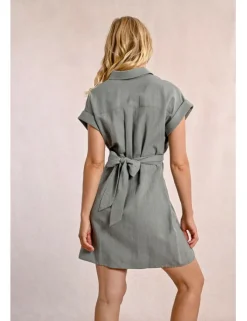 Vestido camisero de manga corta con lazada