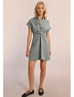 Vestido camisero de manga corta con lazada