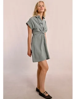Vestido camisero de manga corta con lazada