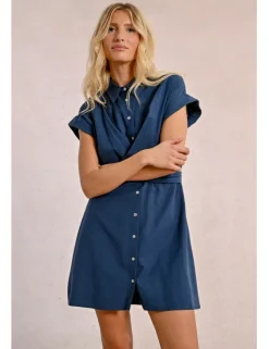 Vestido camisero de manga corta con lazada